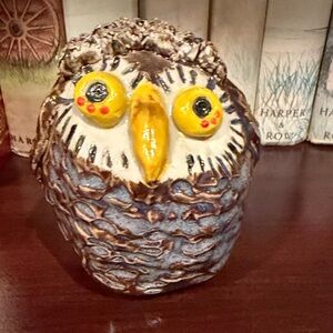 Ceramic Owl Figurine with Yellow Eyes